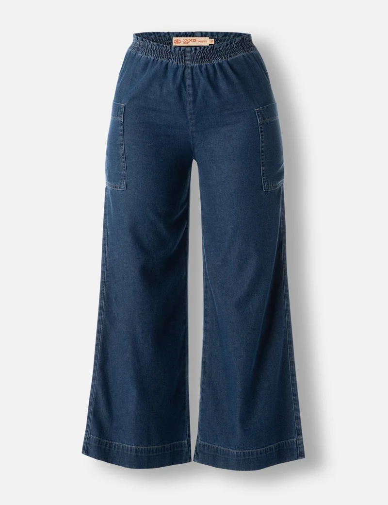 inkd Inkwell Indigo Women's Wide Leg Jeans - High-Rise | 100% Cotton| Enzyme Wash | Elasticated Waistband | Jeans for Women for Women | Best Price UAE